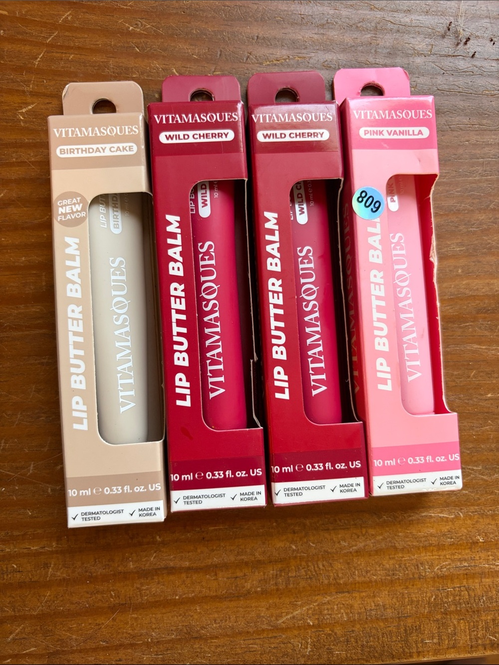 VITAMASQUES Lip Butter Balm Set of 4 Birthday Cake Wild Cherry Pink Vanilla NEW
